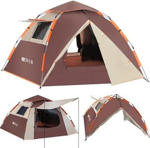Dewur Tente de camping pop-up pour 4 personnes, imperméable, coupe-vent, avec 2 portes en maille, fenêtre, double couche, sac de transport pour camping, randonnée, sac à dos