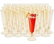 MATANA 150 Premium Plastic Champagne Flutes with Gold Glitter, 150ml / 5oz - Toasting Glasses for Cocktail, Prosecco, Dessert - Reusable Cups for Parties, Weddings, Birthdays, Christmas, BBQ