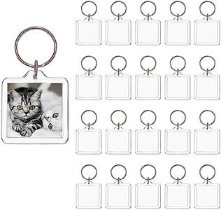BetterJonny 20Pcs Acrylic Photo Keychain Blanks Photo Keychains Clear in Photo Keychain Acrylic Picture Frame Keyrings for Personalized Keychains DIY Gift (Square)