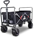 TOPWELL Garden Collapsible Wagon All-terrain Trolley Heavy Duty Foldable Beach Wagon, Capacity of 265lbs Garden Cart, Black/Grey