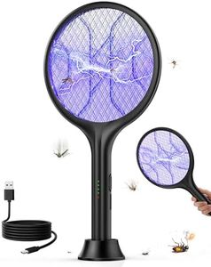 VIWAVE Electric Fly Swatter 4000V Fly Zapper Racket, Rechargeable Mosquito Bug Killer with 1800mAh Battery,USB Charging,Power Display,Stand Base, 3 Layer Mesh Electric Fly Bat for Indoor Outdoor Black