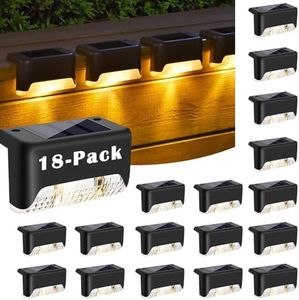 Solar Deck Lights Outdoor 18-Pack,Solar Lights Outdoor for Patio LED Waterproof Lighting Black Solar Step Lights for Outdoor Stair, Deck,Patio,Yard, Fence (18 Pack-Warm Light)