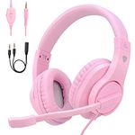 ShinePick Kids Headphones, Over-Ear Girls Boys Gaming Headphones with Microphone and Volume Control for Kids Teens Online School, Travel, PS4, PS5（Pink）