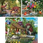 Bits and Pieces - Value Set of Three (3) - 100 Piece Jigsaw Puzzles for Seniors - Lettered Large Piece 100 pc Nature Jigsaws Bundle - 15” x 19” (38 cm x 48 cm) Each