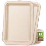 Gezond 50 Pack 14 Inch Disposable Food Trays Eco-friendly Heavy-Duty Large Paper Plates Compostable Sugarcane Platters for Crawfish Lobster Seafood Party