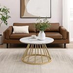 Hamdan Collection Wooden & Metal Coffee Table - End & Sofa Side Tea Table,Centre Table with Solid Finish Space Saving Portable Furniture for Living Room,Bed Room (White Gold)