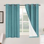 BellaHills 100% Blackout Linen Curtains for Bedroom Eyelet Blackout Curtains Faux Linen Curtains with White Liner Grommet Thermal Insulated Curtains, 2 Panels Set, 46 x 54 Inch, Teal