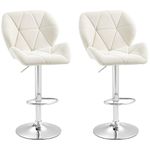 HOMCOM Adjustable Bar Stools Set of 2, Tufted Swivel Barstool with Back, Wide Seat and Footrest, Velvet Upholstered Bar Chairs for Kitchen, Dining Room, Cream White