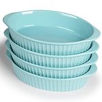 LEETOYI Porcelain Small Oval Au Gratin Pans,Set of 4 Baking Dish Set for 1 or 2 person servings, Bakeware with Double Handle for Kitchen and Home (Turquoise)