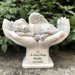 WouND Personalized Dog Pet Grave Markers Memorial Angel Statue Stone with in God's Hands, Dog Pet Headstone Garden Stone，in Loving Memory of A Pet Lost Gift, 7 Inch(H)