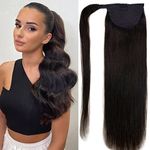 Ugrace Hair Ponytail Extension Human Hair Virgin Straight Human Hair Wrap Around Long Ponytail Clip in Hair Extensions One Piece Hairpiece Hair For Women (18 inch, Natural Black #1B)