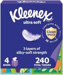 Kleenex Ultra Soft Facial Tissues, 4 Cube Boxes, 60 Tissues per Box, 3-Ply (240 Total), Packaging May Vary