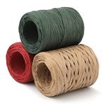 3 Rolls Raffia Paper Craft Ribbon, 984ft Colored Raffia Ribbon for Crafts Christmas Raffia Ribbon for Gift Wrapping DIY Festival Decoration (Green, Red, Kraft Color)