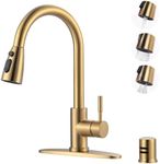 Kitchen Faucet with Air Gap: WOWOW Stainless Steel Kitchen Sink Faucet and Dishwasher Air Gap Kits for Kitchen Sink 2 or 4 Hole, Brushed Gold Kitchen Faucet Combo with Sprayer