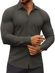 COOFANDY Men's Muscle Fit Dress Shirts Wrinkle-Free Long Sleeve Casual Button Down Shirts Dark Grey