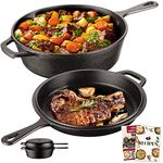 Overmont Cast Iron Skillets 3.2 QT Deep Pot + Frying Pan Lid Pre-seasoned Multi Cooker Skillet Set Dutch Oven Suitable for Grill, Baking, Works on Induction, Electric, Stovetop