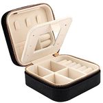 DesignSter Travel Jewelry Box - Velvet Jewelry Organizer, Small Jewelry Case, Jewelry Storage Box for Rings Earrings Necklace (Square, Black)