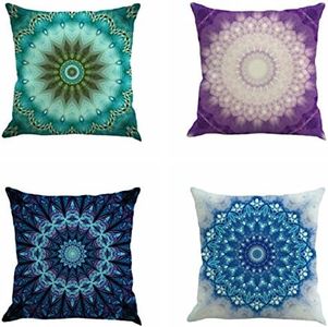 Set of 4 Retro Floral Mandala Compass Medallion Bohemian Boho Style Summer Decor Cushion Case Decorative for Sofa Couch 18" x 18" Inch Cotton Line (Polka Dots)
