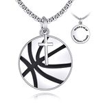 YFN Basketball Necklace Sterling Silver Never Give Up Pendant Cross Jewelry Basketball Lover Gifts for Women Men Girls Boys Basketball Player