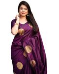 C J Enterprise Women's Banarasi Saree Pure Kanjivaram Silk Saree Soft Design Wear Pattu Sarees Latest Cotton With Blouse Piece Kanchipuram For Wedding Sadi New Ladies 2023 2024 (KeriGola) (Purple)