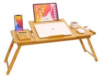 Laptop Desk for Bed, COIWAI Laptop Bed Tray Desk ，Bamboo Lap Desk with Tablet Slot, Adjustable Height Angle,Foldable Laptop Tray for Sofa Couch Floor, with Storage Drawer - Large