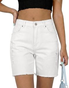 StunShow Mom High Waisted Jean Shorts for Women Plus Size Denim Distressed Stretch Cut Off Shorts White 18