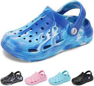 Ballaza Kids Tie Dye Garden Clogs for Boys Girls | Lightweight Slip-On Water Shoes with Arch Support Blue Aqua Little Kid 2