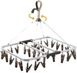 BYMYHO Sock Hanger for Washing Line Windproof Aluminum Sock Dryer with 32 Clothes Pegs Airer Clothes Dryer for Underwear Hats Socks and Small Laundry Items (Brown)