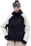 SNOWVERB Womens Snowboard Baggy Anorak Half-zipper Snow Jackets Camo Leopard Waterproof Mountain Ski Coats with Hood (US, Alpha, Small, Regular, Regular, Black/Off-white)