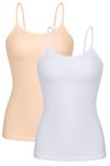 beautyin Women's Camisole with Shelf Bra Spaghetti Straps Cami Tanks, White/Apricot 2 Pack, Large