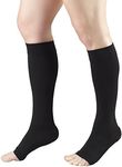 Truform Short Length 20-30 mmHg Compression Stockings for Men and Women, Reduced Length, Open Toe, Black, Large (short length)