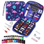 AUERVO Mini Sewing Kits, Needle and Thread Kit with Basic Sewing Supplies and Accessories, Travel Portable Sewing Kit for Emergency Repairs, Home, Hand Sewing Set for Beginners,Adults (Flamingo)