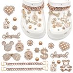 Wondora 22 Pieces Shoe Charms for Croc Charms, Removable Crystal Diamante Shoe Decoration Charms, Crystal Rhinestone Chain Charms for Croc Charms, Teenage Girl Gift, Birthday Gift, Party Gift (Gold)