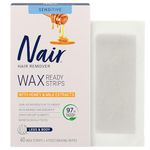 Nair Wax Ready Strips for Legs and Body with Milk and Honey, Easy No-Warming Sensitive Skin Hair Removal, Up to 4 Weeks Long-Lasting Smoothness, 40 Strips + 4 Wipes