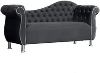 MOORCROFT BEDS Artois Double Arm Chaise Lounge Sofa Vintage Chesterfield Soft Velvet Button (Grey)