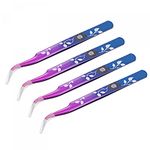 uxcell Non-magnetic Curved Tip Tweezer Anti-static Stainless Steel Precision Tweezer for Eyelash Extensions Volume Purple Blue with Flower Print 4Pcs