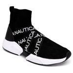 Nautica Men's Slip-On Sneaker High Top Socks Shoes with Ankle Support – Comfortable & Breathable Lace-Up Gym Walking Running Shoes, Patriko-black White, 10