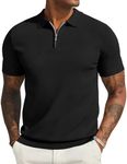 COODANDY Men's Short Sleeve Knit Polo Shirts Casual Summer Polo Shirt Zipper Golf Shirt Black