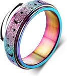 Diamday Anxiety Rings Spinner Rings for Stress Anxiety Relief Fidget Band Rings for Women Men Stainless Steel Roller Rings Stress Rings Lucky Worry Rings Anti Anxiety Rings Moon Star Multicolour P 1/2