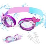 Kids Swim Goggles with Earplugs for Toddler Kids Youth(4-14), Girls Lovely Mermaid Tail Swimming Goggles, Anti-Fog Anti-UV Leak-proof Clear Vision Water Pool Goggles, Swim Glasses with Portable Case