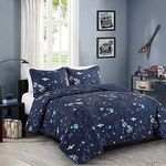 WPM Blue Planet Universe Theme Quilt Set Stars Space Galaxy Rocket Print Full Size Bedspread Coverlet with Pillow Shams (Pandora, Full)