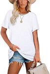 Plain T Shirts for Womens Crewneck Summer Tops Short Sleeve White Tees Shirts Casual L