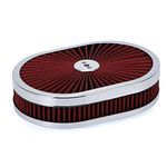 PTNHZ 12"x2" Oval Air Cleaner Filter Assembly 5-1/8" Carb Neck w/Flow-Thru Lid High Flow Chrome Compatible For GMC Chevy Ford Chryler Dodge