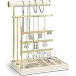 Vlando Jewelry Stand Organizer with Ring Holder Tray,3-Tier Earring Holder organizer,Necklace Holder,Large Capacity Jewelry Display Stand for Necklace,Bracelets and Watches,Room Decor,Beige