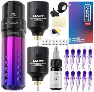 Mast Tattoo Gun Kit Flip Wireless Tattoo Machine 7 Strokes Length Tattoo Kit 2 Batteries Power Supply 20 Pro Tattoo Needles Cartridges Purple Color