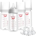 Evorie Tritan Baby Feeding Bottle & Teat for Milk Formula - Crystal-Clear, Wide Neck & Anti-Colic - 240ml (White, Pack of 4+3)