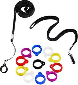 Shappy 2 Anti-Lost Necklace Lanyard with 12 Pieces Anti-Lost Silicone Rubber Ring Pen Silicone Lanyard Holder (Black)