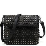 Scarleton Large Studded Skull Shoulder Bag for Women, Vegan Leather Punk Rock Rivet Crossbody Bag, Shoulder Bag H141701 - Black