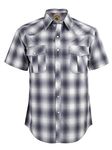 Coevals Club Men's Western Cowboy Short Sleeve Pearl Snap Casual Button Down Up Work Shirts(30# White & Shark Gray L)