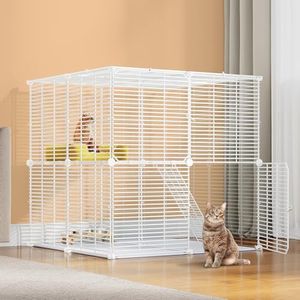 YITAHOME 2-Tier Indoor Cat Cage, DIY Pet Playpen Metal Kennel for 1-2 Cats Kitty Squirrel Rabbits Small Animals, White